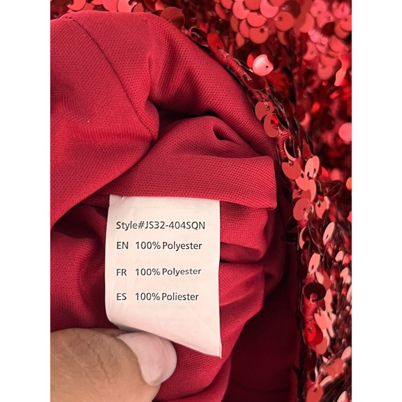 REVAMPED LA NUIT RED SEQUIN SPAKLED BODYCON SHOULDER STRAP DRESS Size XS - Picture 6 of 11